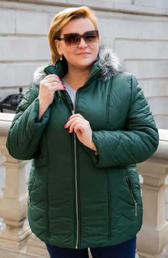 Könnyű zöld kabát télire műszőrmével