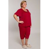 Csipkés nyakkivágású, burgundi piros pizsama