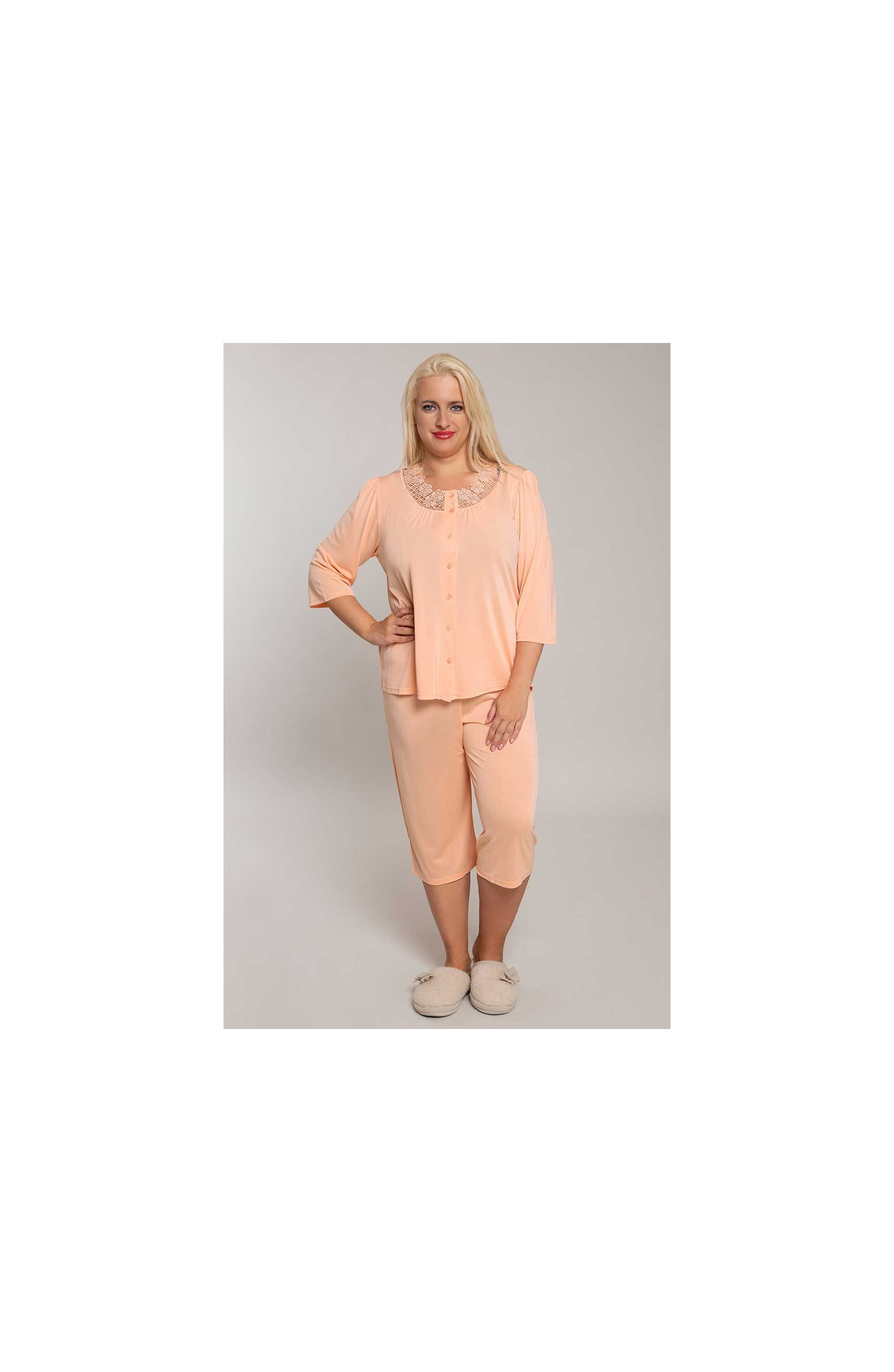 Csipkés szegélyű, barackrózsaszín pizsama - Mewa