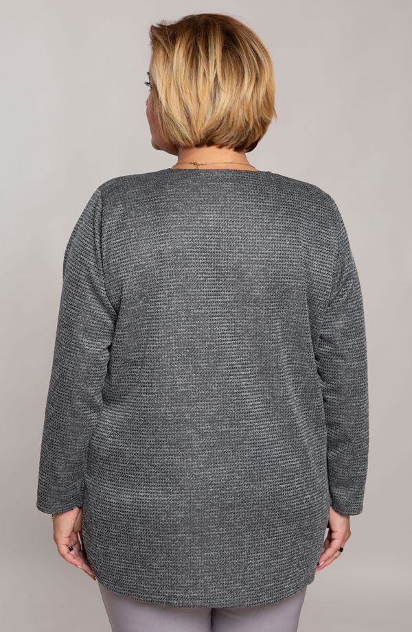 Długi sweter z kapturem beżowy melanż