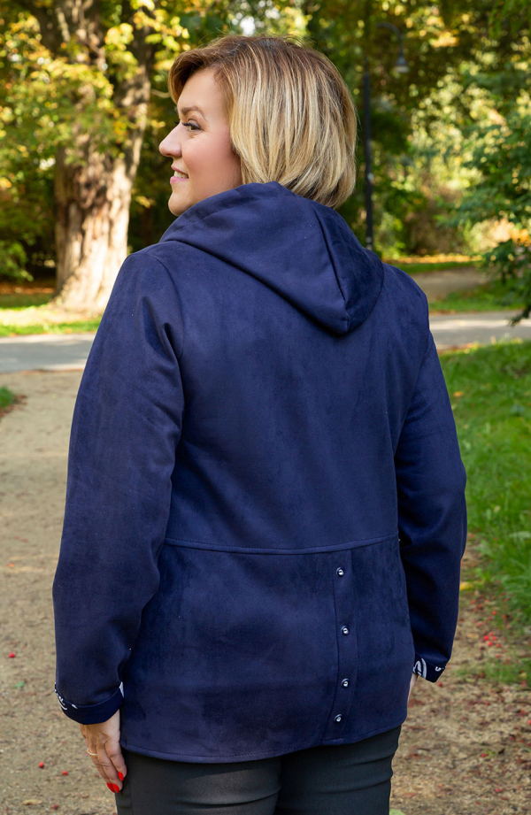 Kék velúr kapucnis kabát