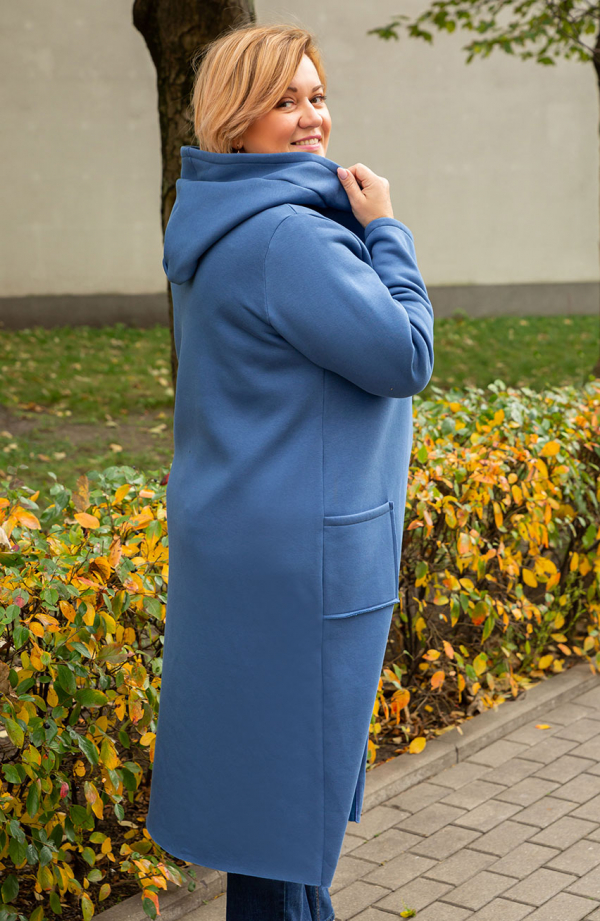Kék hosszú meleg pulóver gombokkal