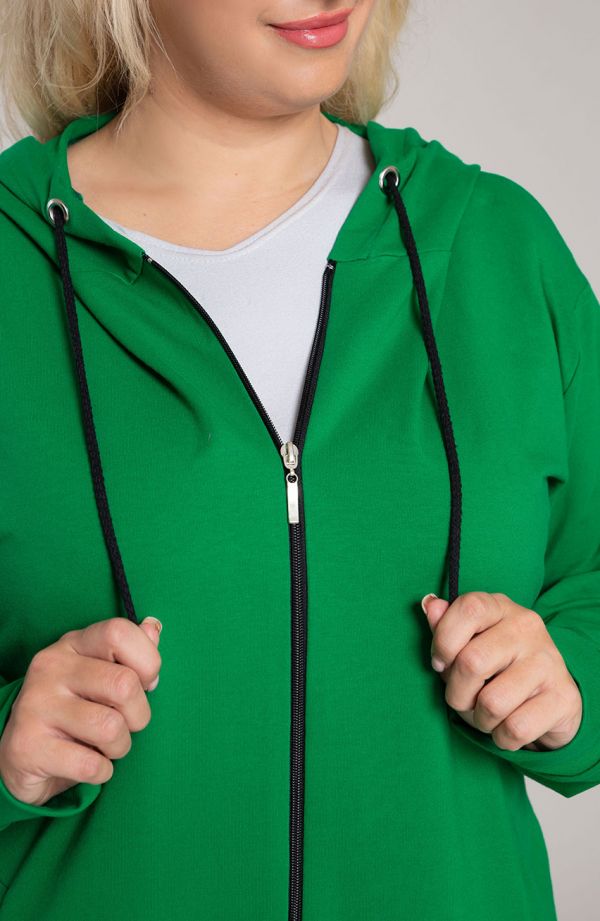 Zöld kapucnis pulóver zsebekkel