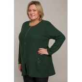 Zöld, cipzáras hosszú pulóver - zsebekkel