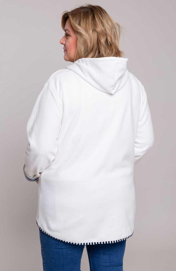 Női krém, molett polár cipzáras pulóver tavaszra - nem levehető kapucnival | Divatos nagy méretek