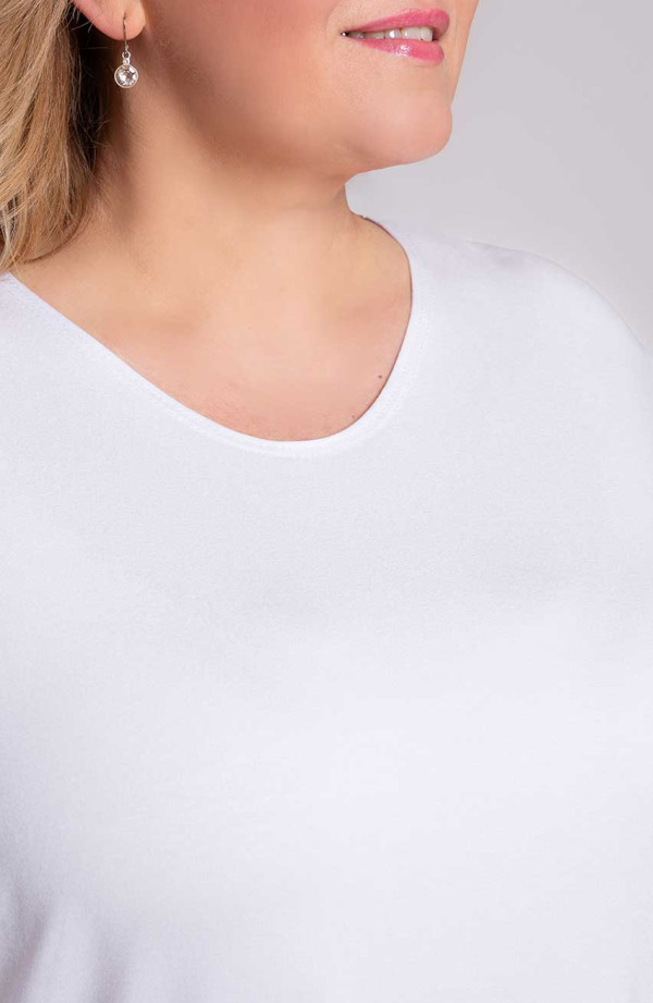 Fehér sima kötött molett, rövid ujjú póló | Divatos nagy méretek