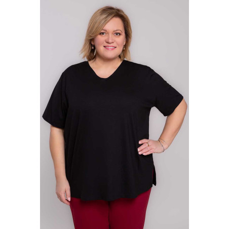 Fekete sima kötött női molett póló | Divatos nagy méretek