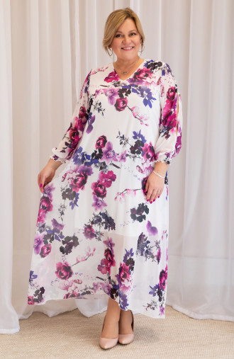Sifon ruha sötét rózsaszín virágokkal