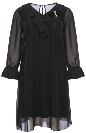 Fekete kétrétegű ruha brosssal