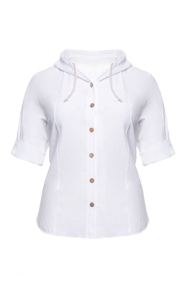 Biała bawełniana bluzka z kapturem - moda XXL-es