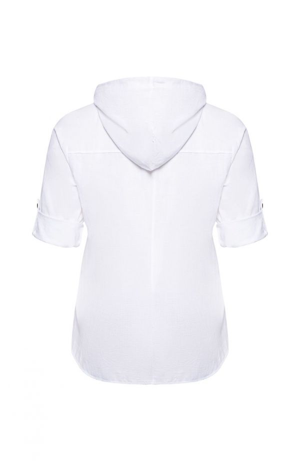 Biała bawełniana bluzka z kapturem - moda XXL-es