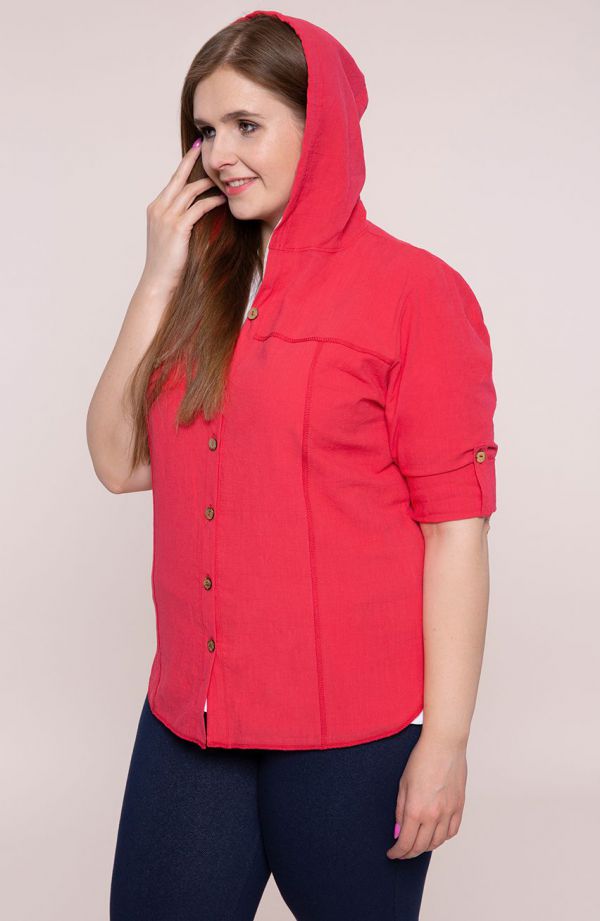 Czerwona bawełniana bluzka z kapturem - moda XXL-es