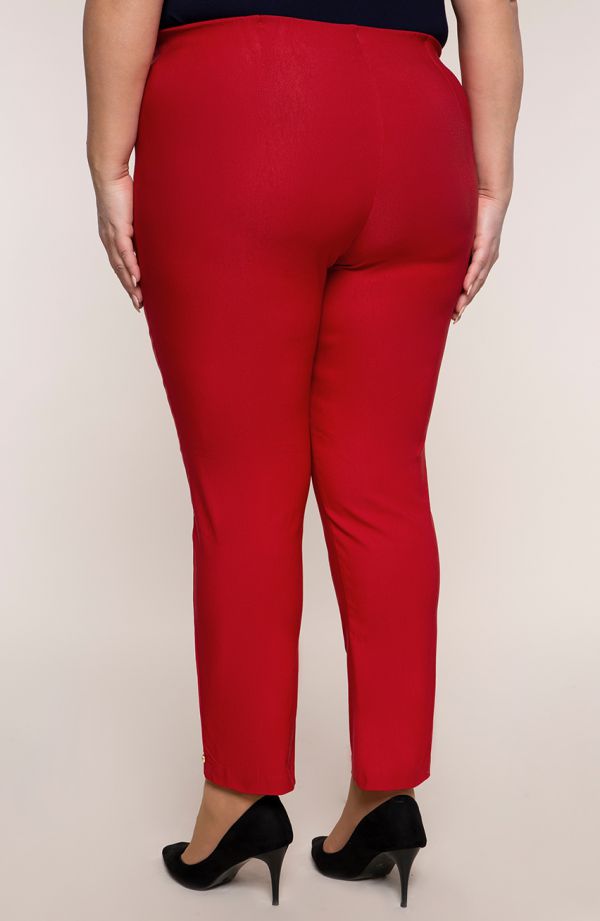 Czerwone spodnie 7/8 plus size dla puszystych z wysokim stanem