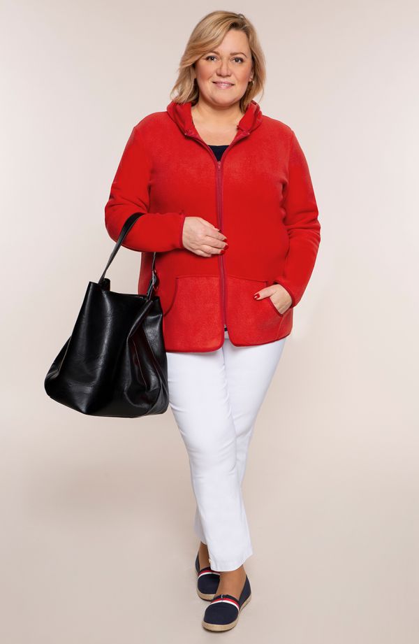 Egyszerű piros fleece pulóver