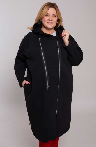 Fekete hosszú meleg kapucnis pulóver