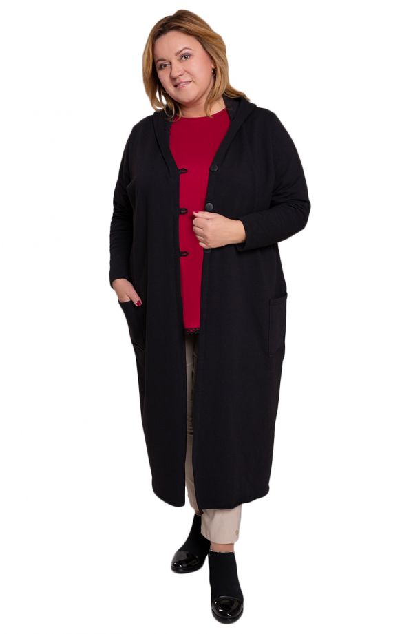 Fekete hosszú meleg pulóver gombokkal